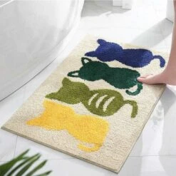 50X80cm Extra Doux Microfibre Tapis De Bain Antidérapant Motif De 4 Chats Tapis De Salle De Bain Lavable En Machine Tapis De Bain Tapis De Tapis Super Absorbants,Kaki
