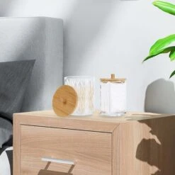 Porte Coton Tige, Distributeur Coton, 3 Pièce Boite A Coton,avec Couvercle En Bois, étanche à La Poussière Et à Lhumidité, Pour Salon, Chambre Coucher, Salle De Bain，Starlight -Wenko || Grohe || HOMCOM Soldes 52065490 3