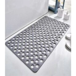 RHAFAYRE Tapis De Douche Antidérapant Antibactérien TPE,75x43 CM Tapis De Bain De Baignoire Tapis De Pied Résistant à La Moisissure Et Lavable En Machine Pour Douche Ou Baignoire,Trou Rond Gris