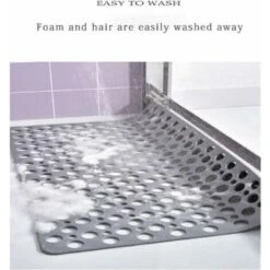 RHAFAYRE Tapis De Douche Antidérapant Antibactérien TPE,75x43 CM Tapis De Bain De Baignoire Tapis De Pied Résistant à La Moisissure Et Lavable En Machine Pour Douche Ou Baignoire,Trou Rond Gris -Wenko || Grohe || HOMCOM Soldes 54251953 3