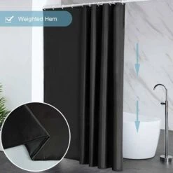 Petit Rideau De Douche,Noir,Anti Moisissure,Tissu Polyester,Imperméable,Rideaux Baignoire Lavable En Machine,80 X 180cm（WxH）,avec Crochets -Wenko || Grohe || HOMCOM Soldes 54905642 3