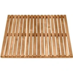 WENKO Grille De Bain Pour L'intérieur Et L'extérieur Acacia, Caillebotis De Douche En Bois D'acacia Certifié FSC®, Pour La Douche, Le Sauna Et La Piscine, Dessous Antidérapant, (L X P) : 55 X 55 Cm