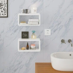 Rectangle Étagère Flottante Fixée Au Mur - Tablette Murale Salle De Bains En Plastique Blanc Succion Panier De Douche De Auto-adhésif Pas De Forage Pour Cuisine Organisateur De Stockage，blanc, Une Piè -Wenko || Grohe || HOMCOM Soldes 55764534 3