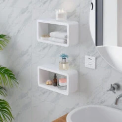 Rectangle Étagère Flottante Fixée Au Mur - Tablette Murale Salle De Bains En Plastique Blanc Succion Panier De Douche De Auto-adhésif Pas De Forage Pour Cuisine Organisateur De Stockage，blanc, Une Piè -Wenko || Grohe || HOMCOM Soldes 55764534 4