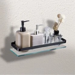 Etagère Murale Salle De Bain En Verre Transparent, Tablette Salle De Bain, Organiseur De Douche Salle De Bain (Noir) -Wenko || Grohe || HOMCOM Soldes 56702865 3