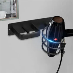 Support De Sèche-cheveux Aluminium Pas De Poinçonnage 13.522.510.5 Cm Noir FUIENKO -Wenko || Grohe || HOMCOM Soldes 59801817 3