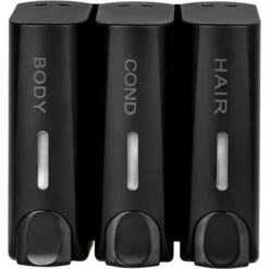 3 Distributeurs De Savon Pour Gel Douche Shampooing Revitalisant Mural Noir Mat