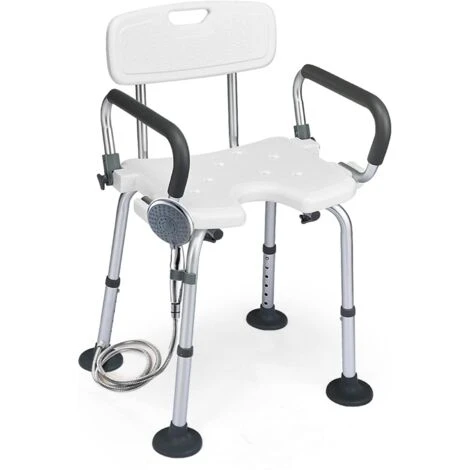 RELAX4LIFE Chaise De Douche Ergonomique Hauteur Réglable 67-79cm Avec Accoudoirs Et Dossier Amovibles, Tabouret De Bain Siège De Douche En U Pour Personnes Âgées Handicapées Enceintes 3 RELAX4LIFE Chaise De Douche Ergonomique Hauteur Réglable 67-79cm Avec Accoudoirs Et Dossier Amovibles, Tabouret De Bain Siège De Douche En U Pour Personnes Âgées Handicapées Enceintes