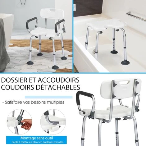 RELAX4LIFE Chaise De Douche Ergonomique Hauteur Réglable 67-79cm Avec Accoudoirs Et Dossier Amovibles, Tabouret De Bain Siège De Douche En U Pour Personnes Âgées Handicapées Enceintes 4 RELAX4LIFE Chaise De Douche Ergonomique Hauteur Réglable 67-79cm Avec Accoudoirs Et Dossier Amovibles, Tabouret De Bain Siège De Douche En U Pour Personnes Âgées Handicapées Enceintes – Image 2
