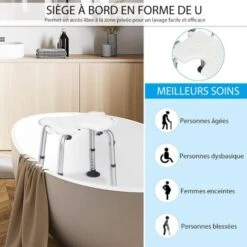 RELAX4LIFE Chaise De Douche Ergonomique Hauteur Réglable 67-79cm Avec Accoudoirs Et Dossier Amovibles, Tabouret De Bain Siège De Douche En U Pour Personnes Âgées Handicapées Enceintes 9 RELAX4LIFE Chaise De Douche Ergonomique Hauteur Réglable 67-79cm Avec Accoudoirs Et Dossier Amovibles, Tabouret De Bain Siège De Douche En U Pour Personnes Âgées Handicapées Enceintes -Wenko || Grohe || HOMCOM Soldes 64129743 3