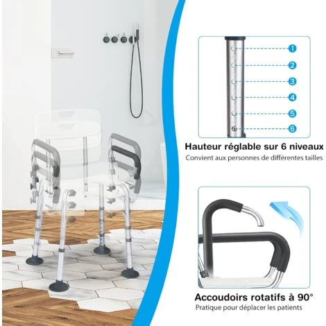 RELAX4LIFE Chaise De Douche Ergonomique Hauteur Réglable 67-79cm Avec Accoudoirs Et Dossier Amovibles, Tabouret De Bain Siège De Douche En U Pour Personnes Âgées Handicapées Enceintes 6 RELAX4LIFE Chaise De Douche Ergonomique Hauteur Réglable 67-79cm Avec Accoudoirs Et Dossier Amovibles, Tabouret De Bain Siège De Douche En U Pour Personnes Âgées Handicapées Enceintes – Image 4