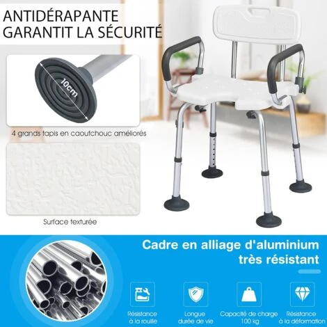 RELAX4LIFE Chaise De Douche Ergonomique Hauteur Réglable 67-79cm Avec Accoudoirs Et Dossier Amovibles, Tabouret De Bain Siège De Douche En U Pour Personnes Âgées Handicapées Enceintes 7 RELAX4LIFE Chaise De Douche Ergonomique Hauteur Réglable 67-79cm Avec Accoudoirs Et Dossier Amovibles, Tabouret De Bain Siège De Douche En U Pour Personnes Âgées Handicapées Enceintes – Image 5