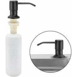 Distributeur De Savon évier Cuisine, Distributeur De Détergent Encastrable En Acier Inoxydable De Cuisine 350 ML, Distributeur De Savon Rechargeable Avec Pompe Rotative à 360 ° (Noir Mat)