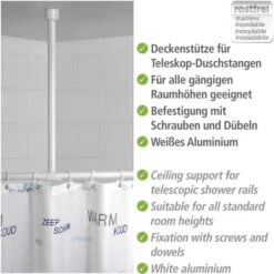 WENKO Support Barre De Douche, Support Plafond Pour Barre De Douche Et De Baignoire, Compatible Barre De Douche Ø 2 / 2,5 Cm, à Percer, Matériel De Fixation Inclus, Aluminium - Plastique, 57 Cm, Blanc 9 WENKO Support Barre De Douche, Support Plafond Pour Barre De Douche Et De Baignoire, Compatible Barre De Douche Ø 2 / 2,5 Cm, à Percer, Matériel De Fixation Inclus, Aluminium - Plastique, 57 Cm, Blanc -Wenko || Grohe || HOMCOM Soldes 6578378 3