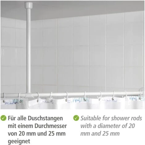 WENKO Support Barre De Douche, Support Plafond Pour Barre De Douche Et De Baignoire, Compatible Barre De Douche Ø 2 / 2,5 Cm, à Percer, Matériel De Fixation Inclus, Aluminium - Plastique, 57 Cm, Blanc 6 WENKO Support Barre De Douche, Support Plafond Pour Barre De Douche Et De Baignoire, Compatible Barre De Douche Ø 2 / 2,5 Cm, à Percer, Matériel De Fixation Inclus, Aluminium - Plastique, 57 Cm, Blanc – Image 4