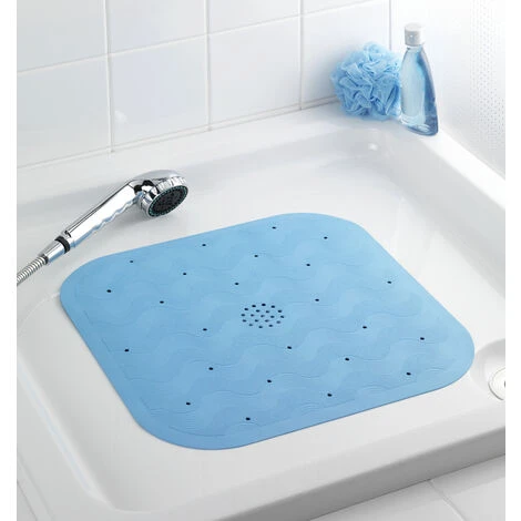 WENKO Tapis De Douche, Tapis Salle De Bain Antidérapant Avec évacuation Eau, Caoutchouc Naturel, 45 X 45 Cm, Bleu 4 WENKO Tapis De Douche, Tapis Salle De Bain Antidérapant Avec évacuation Eau, Caoutchouc Naturel, 45 X 45 Cm, Bleu – Image 2