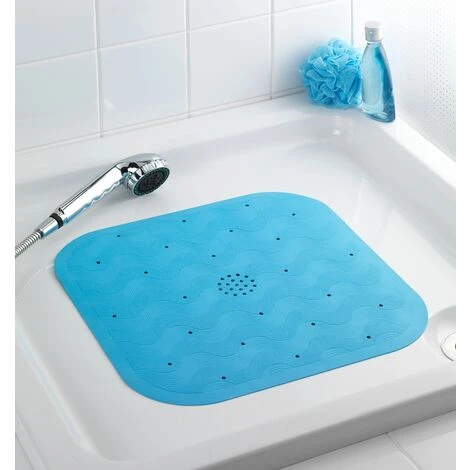 WENKO Tapis De Douche, Tapis Salle De Bain Antidérapant Avec évacuation Eau, Caoutchouc Naturel, 45 X 45 Cm, Bleu 5 WENKO Tapis De Douche, Tapis Salle De Bain Antidérapant Avec évacuation Eau, Caoutchouc Naturel, 45 X 45 Cm, Bleu – Image 3