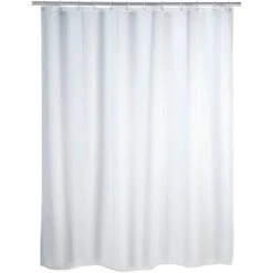 WENKO Rideau De Douche Antimoisissure Blanc, Rideau De Douche 180x200 Cm, Lavable En Machine Et Waterproof, 12 Anneaux Rideau De Douche En Plastique Blanc Inclus, 100% Polyester, 180x200 Cm, Blanc
