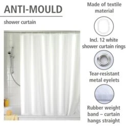WENKO Rideau De Douche Antimoisissure Blanc, Rideau De Douche 180x200 Cm, Lavable En Machine Et Waterproof, 12 Anneaux Rideau De Douche En Plastique Blanc Inclus, 100% Polyester, 180x200 Cm, Blanc 10 WENKO Rideau De Douche Antimoisissure Blanc, Rideau De Douche 180x200 Cm, Lavable En Machine Et Waterproof, 12 Anneaux Rideau De Douche En Plastique Blanc Inclus, 100% Polyester, 180x200 Cm, Blanc -Wenko || Grohe || HOMCOM Soldes 6579536 4