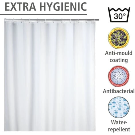 WENKO Rideau De Douche Antimoisissure Blanc, Rideau De Douche 180x200 Cm, Lavable En Machine Et Waterproof, 12 Anneaux Rideau De Douche En Plastique Blanc Inclus, 100% Polyester, 180x200 Cm, Blanc 7 WENKO Rideau De Douche Antimoisissure Blanc, Rideau De Douche 180x200 Cm, Lavable En Machine Et Waterproof, 12 Anneaux Rideau De Douche En Plastique Blanc Inclus, 100% Polyester, 180x200 Cm, Blanc – Image 5