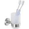 WENKO Porte Brosse à Dent Mural, Gobelet Salle De Bain Mural, Uno Bosio, Verre - Fixation En Acier Inox, 7x9,5x10,5 Cm, Mat -Wenko || Grohe || HOMCOM Soldes 6579973 1