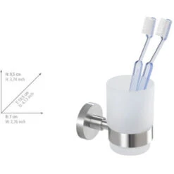 WENKO Porte Brosse à Dent Mural, Gobelet Salle De Bain Mural, Uno Bosio, Verre - Fixation En Acier Inox, 7x9,5x10,5 Cm, Mat -Wenko || Grohe || HOMCOM Soldes 6579973 4