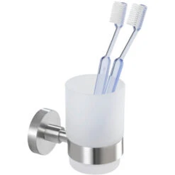 WENKO Porte Brosse à Dent Mural, Gobelet Salle De Bain Mural, Uno Bosio, Verre - Fixation En Acier Inox, 7x9,5x10,5 Cm, Mat -Wenko || Grohe || HOMCOM Soldes 6579973 5