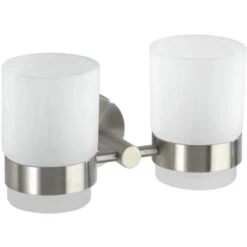 WENKO Porte Brosse à Dent Mural, Gobelet Salle De Bain Double, Duo Bosio, Verre - Fixation Acier Inox, 17,5x9,5x9 Cm, Mat