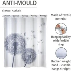 WENKO Rideau De Douche Antimoisissure Astera Comfort Flex, Rideau De Douche Original, Lavable En Machine Et Waterproof, 10 Anneaux Rideau De Douche Intégrés, Polyester, 180x200 Cm, Gris - Blanc