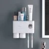 Kit Distributeur Automatique De Dentifrice Avec Porte-brosse à Dents Mural, 6 Emplacements Pour Brosse à Dents Avec Couvercle Anti-poussière, 2 Tasses Magnétiques Et Tiroir Organisateur De Cosmétiques