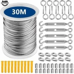 Câble Acier Inoxydable,Corde En Acier Inoxydable à Suspendre,File A Linge Extérieur,Corde à Linge Acier Exterieur,Câble Métallique Extérieur,Corde à Linge (30M)