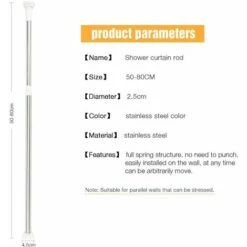 KAEJYIUT-Barre De Fixation Réglable Pour Rideau De Douche Sans Percer, Tringle De Douche Antidérapante Télescopique En Acier Inoxydable 50-80cm, -Wenko || Grohe || HOMCOM Soldes 69265813 4