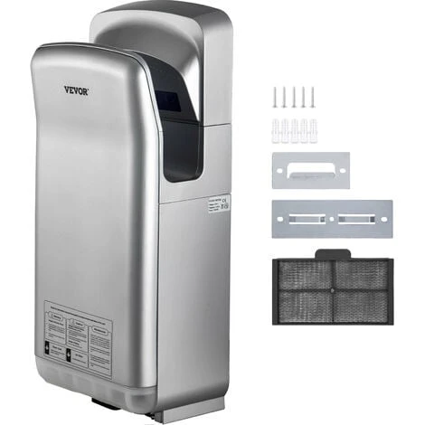 VEVOR Sèche-Mains Automatique à Air Pulsé 2000W ABS Grande Vitesse HEPA Argent 3 VEVOR Sèche-Mains Automatique à Air Pulsé 2000W ABS Grande Vitesse HEPA Argent
