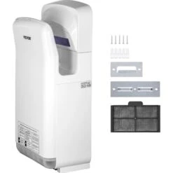 VEVOR Seche-Mains Automatique 2000W Seche Main Air Pulse Electrique Commercial ABS Super Puissant Filtration HEPA 43°C Moteur A Balais Carbone Pour Secher Sechage Mains Toilettes 290x220x685 Mm Blanc