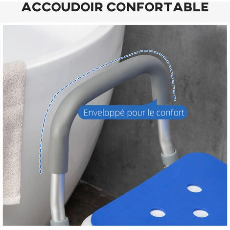HOMCOM Chaise De Douche Siège De Douche Ergonomique Hauteur Réglable Pieds Antidérapants Charge Max. 136 Kg Alu HDPE Blanc Bleu 6 HOMCOM Chaise De Douche Siège De Douche Ergonomique Hauteur Réglable Pieds Antidérapants Charge Max. 136 Kg Alu HDPE Blanc Bleu – Image 5