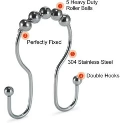 Lot De 12 Crochets De Rideau De Douche En Acier Inoxydable Antirouille Avec Double Crochet Coulissant Anti-chute Pour Rideau De Douche De Salle De Bain (chromé) -Wenko || Grohe || HOMCOM Soldes 70394497 4