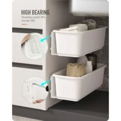 Organisateurs De Panier D'armoire De Cuisine,Glissez Les Tiroirs De Rangement En Plastique,sous L'évier,organisateur Du Meuble, Tiroir Coulissant Pour Cuisine,salle De Bain Undersink(blanc) -Wenko || Grohe || HOMCOM Soldes 71066985 2