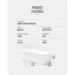 Organisateurs De Panier D'armoire De Cuisine,Glissez Les Tiroirs De Rangement En Plastique,sous L'évier,organisateur Du Meuble, Tiroir Coulissant Pour Cuisine,salle De Bain Undersink(blanc) -Wenko || Grohe || HOMCOM Soldes 71066985 5