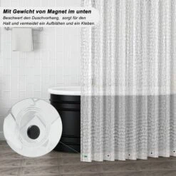 WOLTU Rideau De Douche Avec Aimant En Bas. Imperméable Anti-moisissure Avec Motif 3D Et Crochets. 180x180cm Semi-Transparent -Wenko || Grohe || HOMCOM Soldes 71109153 4