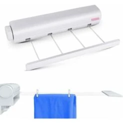 Etendoir Mural Extensible, Sechoir Linge Mural Avec 4 Fils De 3,2 Mètres, Etendoir A Linge Pour Intérieur Et Extérieur，Fontainebleau