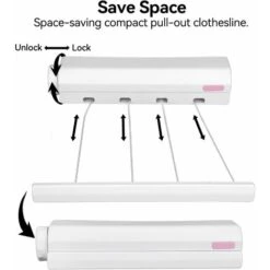 Etendoir Mural Extensible, Sechoir Linge Mural Avec 4 Fils De 3,2 Mètres, Etendoir A Linge Pour Intérieur Et Extérieur，Fontainebleau -Wenko || Grohe || HOMCOM Soldes 71335384 3