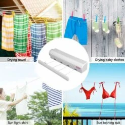 Etendoir Mural Extensible, Sechoir Linge Mural Avec 4 Fils De 3,2 Mètres, Etendoir A Linge Pour Intérieur Et Extérieur，Fontainebleau -Wenko || Grohe || HOMCOM Soldes 71335384 5