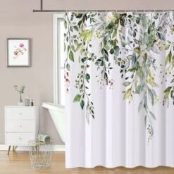 Rideau De Douche Floral Avec 12 Crochets, Rideaux De Douche En Polysilicium Imperméable, Lavable Machine, Séchage Rapide, 180x180cm Pour Baignoire Ou La Salle De Bain (Vert)