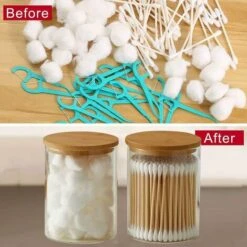 Lot De 2 Bocaux En Verre Avec Couvercles En Bambou, Tampon Rond En Coton Pour Organisateur De Rangement D'accessoires De Salle De Bain, Décor De Salle De Bain De Ferme, Décor De Salle De Bain. -Wenko || Grohe || HOMCOM Soldes 75667398 5