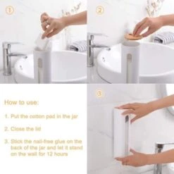 Distributeur De Tampons De Coton, Support De Tampons Démaquillants, Boîte De Rangement En Plastique De Coton De Démaquillant De Couvercle En Bois Fixé Au Mur De Salle De Bains Sans Trace -Wenko || Grohe || HOMCOM Soldes 77249558 3