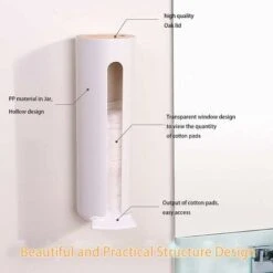 Distributeur De Tampons De Coton, Support De Tampons Démaquillants, Boîte De Rangement En Plastique De Coton De Démaquillant De Couvercle En Bois Fixé Au Mur De Salle De Bains Sans Trace -Wenko || Grohe || HOMCOM Soldes 77249558 4