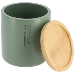 TENDANCE - Boite à Coton Et Cotons-tiges Vert Kaki Avec Couvercle En Bambou -Wenko || Grohe || HOMCOM Soldes 77633314 3