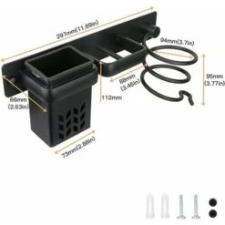 Sèche-Cheveux Salle De Bain Rangement Porte Accessoires Support Organisateur Ensemble Et Lisseur Accessoire Mural Professionnel En Aluminium Pour,D'étagère Avec Trous Pour Argenté Noir -Wenko || Grohe || HOMCOM Soldes 78190153 4