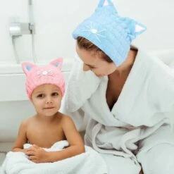 2 Bonnet Cheveux Sec Serviette De Sèche-Cheveux Pour Femmes Bonnet De Bain à Séchage Rapide Serviette Microfibre Cheveux Avec Oreilles De Chat Serviette Pour Cheveux En Polaire Corail Super Absorbante -Wenko || Grohe || HOMCOM Soldes 78535002 3
