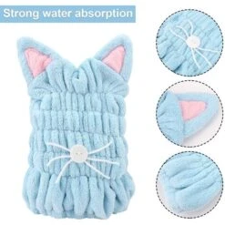 2 Bonnet Cheveux Sec Serviette De Sèche-Cheveux Pour Femmes Bonnet De Bain à Séchage Rapide Serviette Microfibre Cheveux Avec Oreilles De Chat Serviette Pour Cheveux En Polaire Corail Super Absorbante -Wenko || Grohe || HOMCOM Soldes 78535002 4